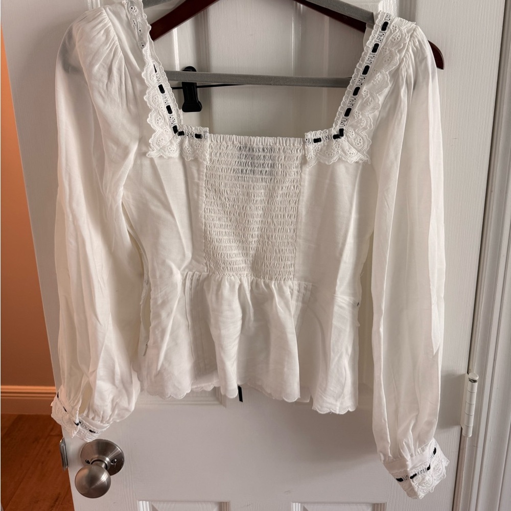 Reformation black and white long sleeve blouse